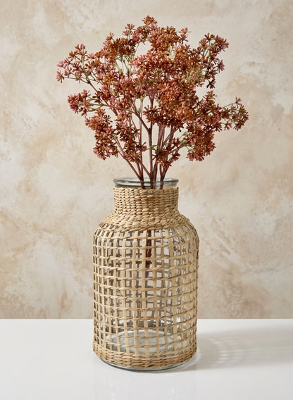 12.5in Tall Los Cabos Rattan Glass Vase, Large Decor Jamali Garden
