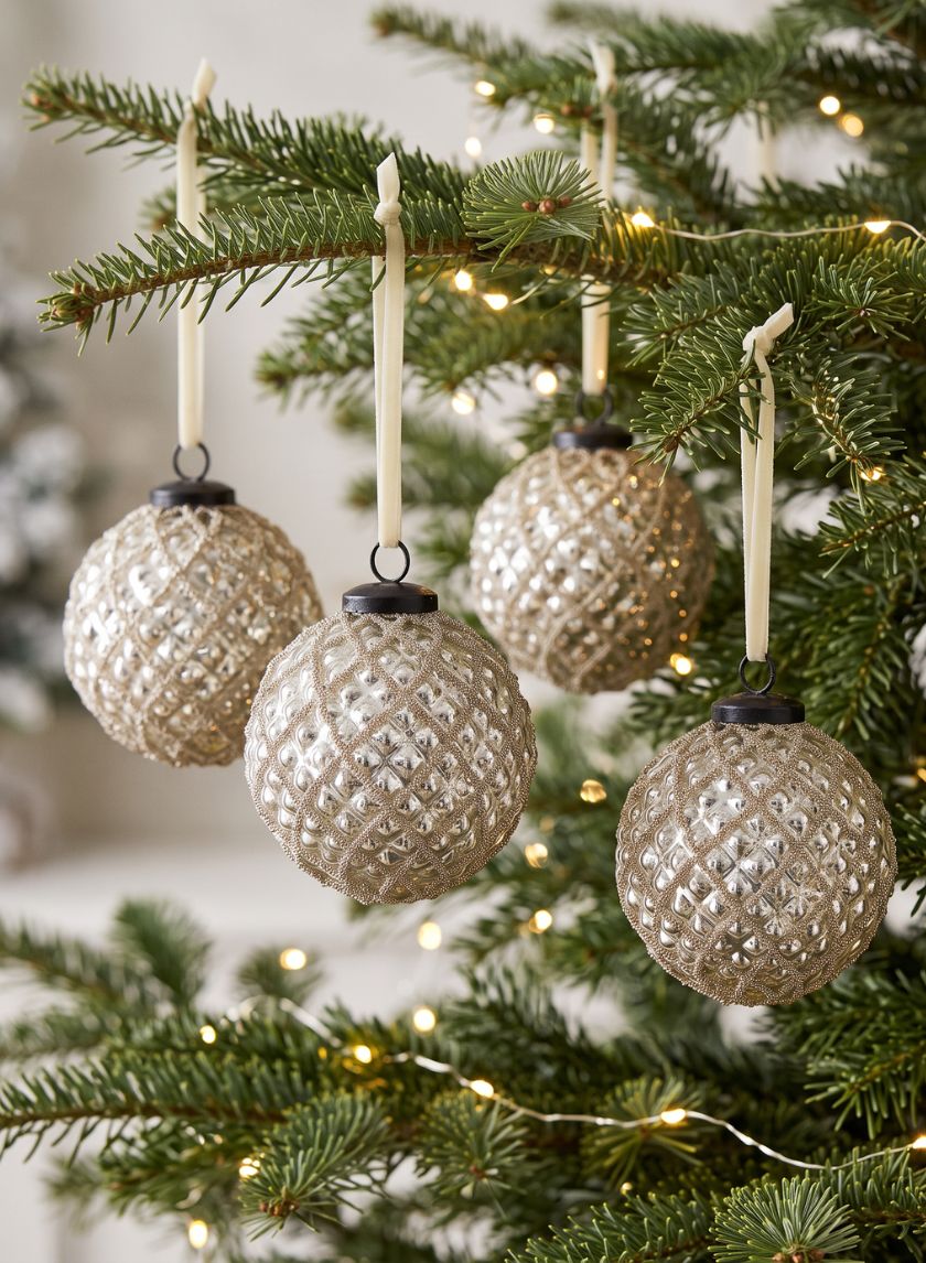 3in Round Beaded Gold Hobnail Glass Ornament, Set of 6 Decor Jamali Garden