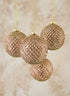 4in Round Glittered Rose Gold Hobnail Glass Ornament Ball, Set of 4 Decor Jamali Garden