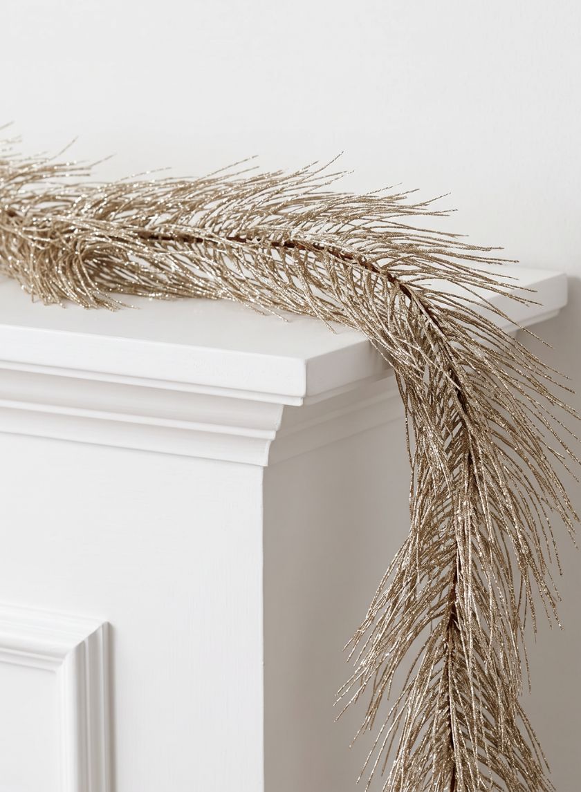 Platinum Glitter Pine Needle Garland Decor Jamali Garden