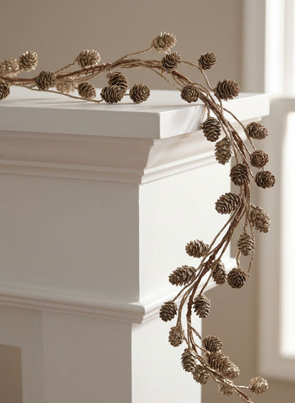 45in Platinum Glitter Mini Pine Cone Garland, Case of 6 Decor Jamali Garden