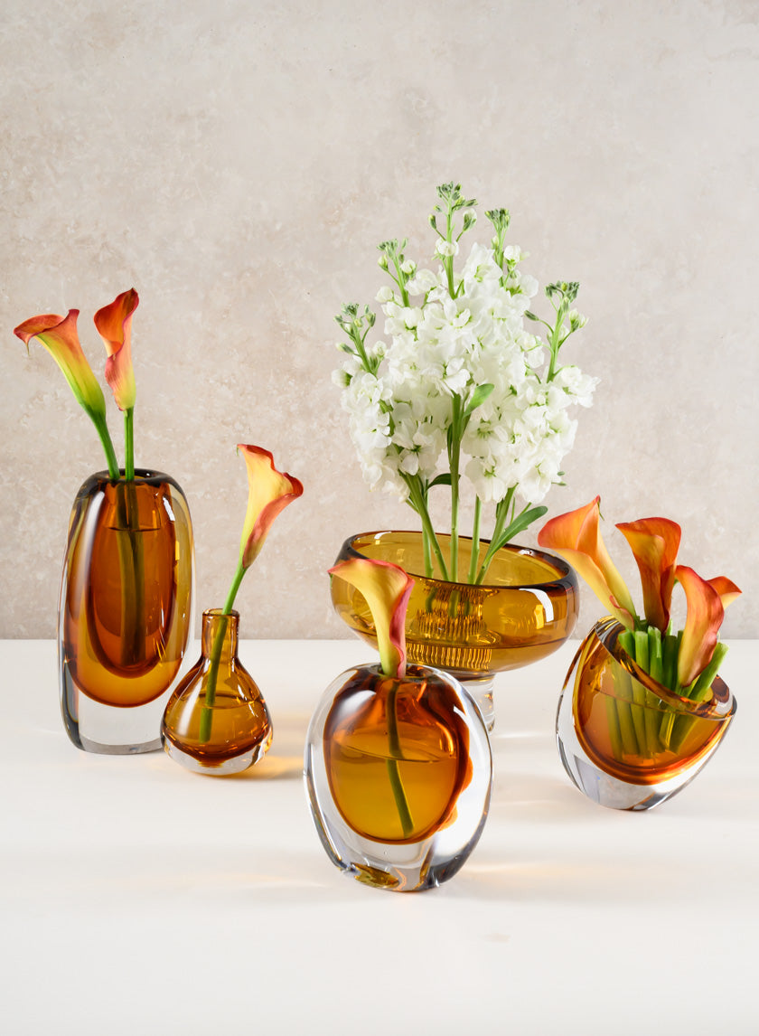 5in Tall Norvege Clear and Amber Glow Hand blown Artiste Glass Vase
