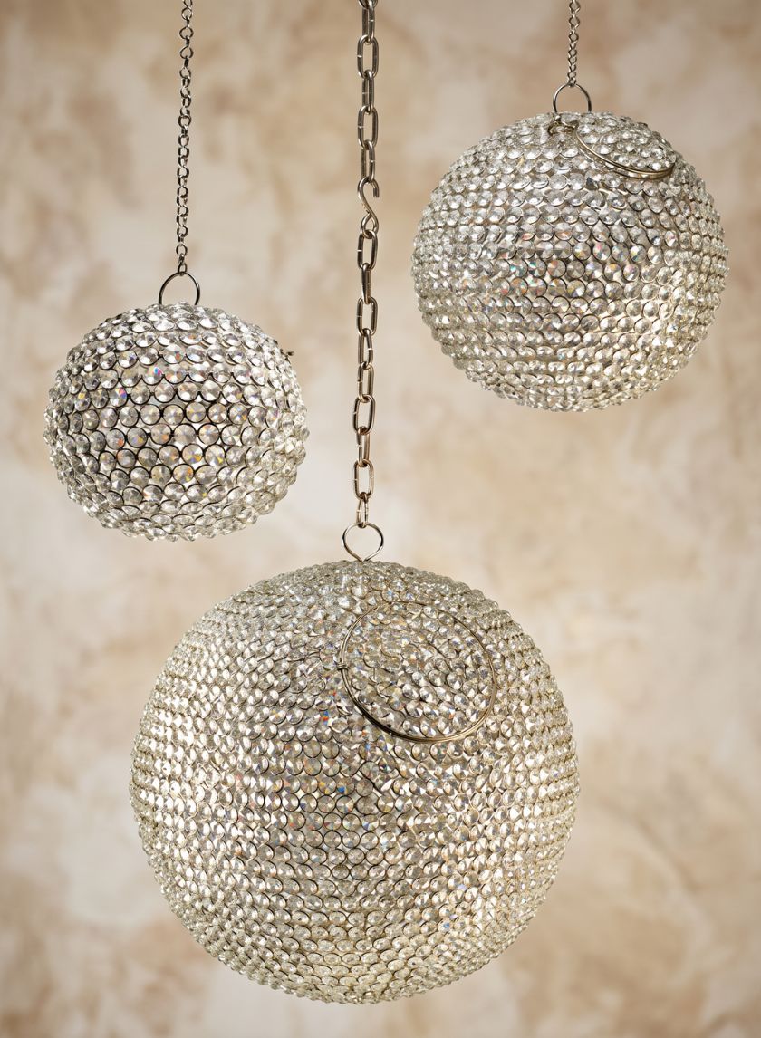 6in Round Hanging Nickel &amp; Crystal Ball Decor Jamali Garden