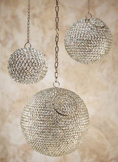 6in Round Hanging Nickel &amp; Crystal Ball Decor Jamali Garden