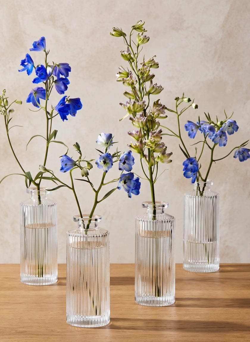 5.25in Tall Clear Pleated Glass Bottle Bud Vase, Set of 4 Decor Jamali Garden