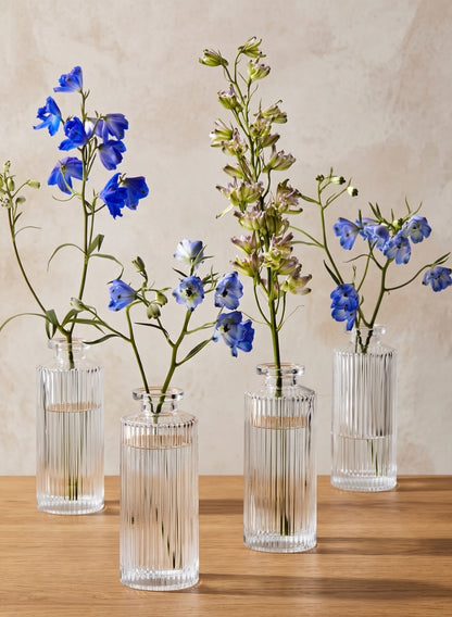5.25in Tall Clear Pleated Glass Bottle Bud Vase, Set of 4 Decor Jamali Garden