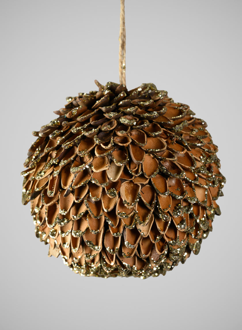 4in Round Glitter Tip Pine Cone Round Ornament, Case of 12 Decor Jamali Garden