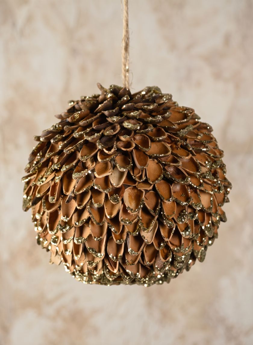 4in Round Glitter Tip Pine Cone Round Ornament, Case of 12 Decor Jamali Garden