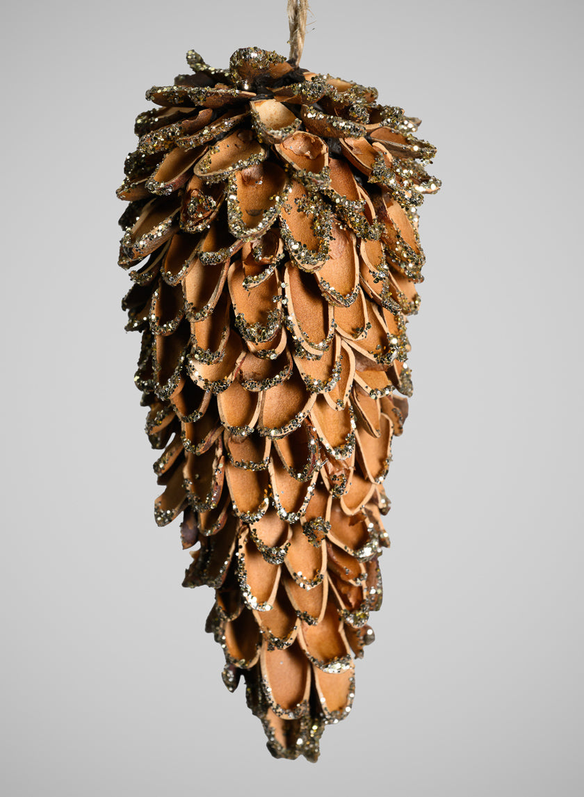 5in Long Glitter Tip Pine Cone Ornament Decor Jamali Garden