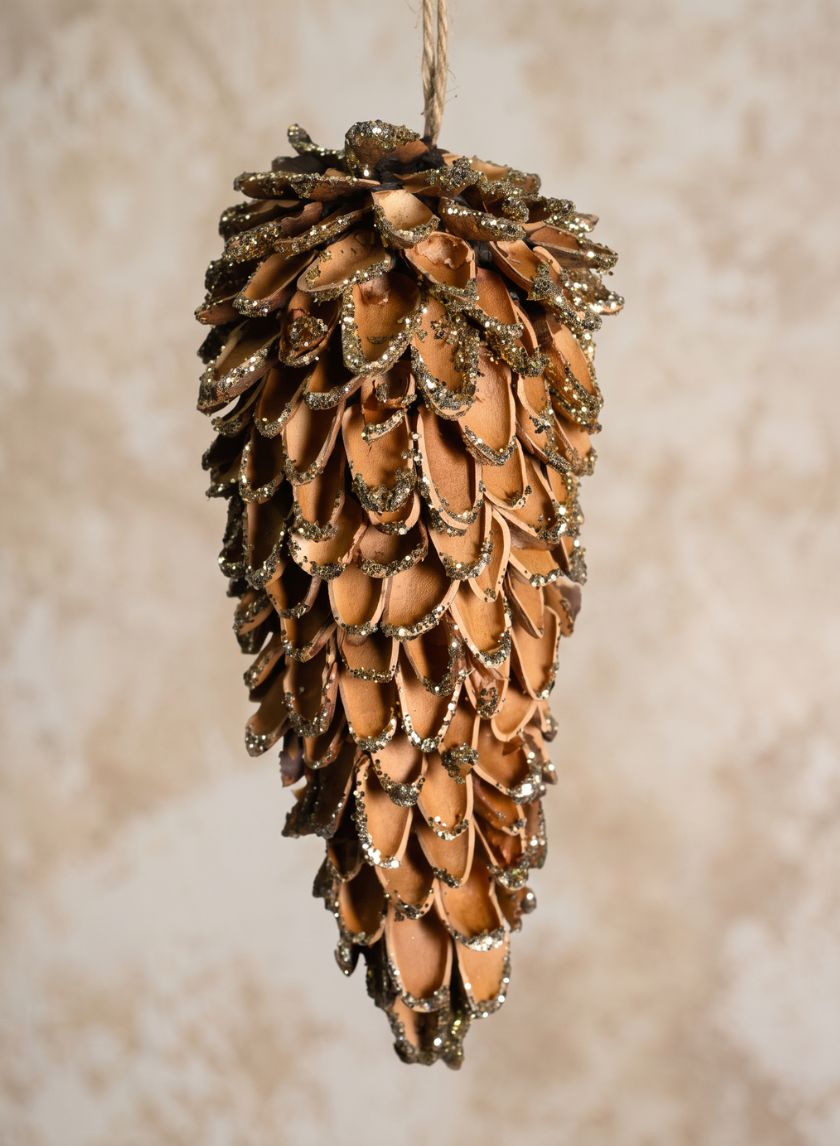 5in Long Glitter Tip Pine Cone Ornament Decor Jamali Garden