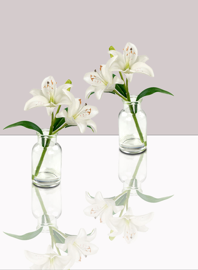 lily flower in vase White Lilies in Milk Bottle Vase, Set of 2
