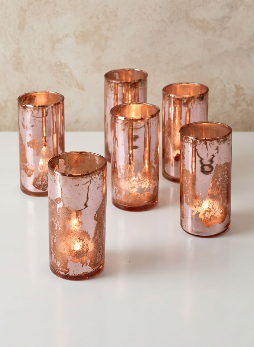 4in Tall La Fete en Rose Vintage Pink Glass Cylinder, Set of 6 Decor Jamali Garden