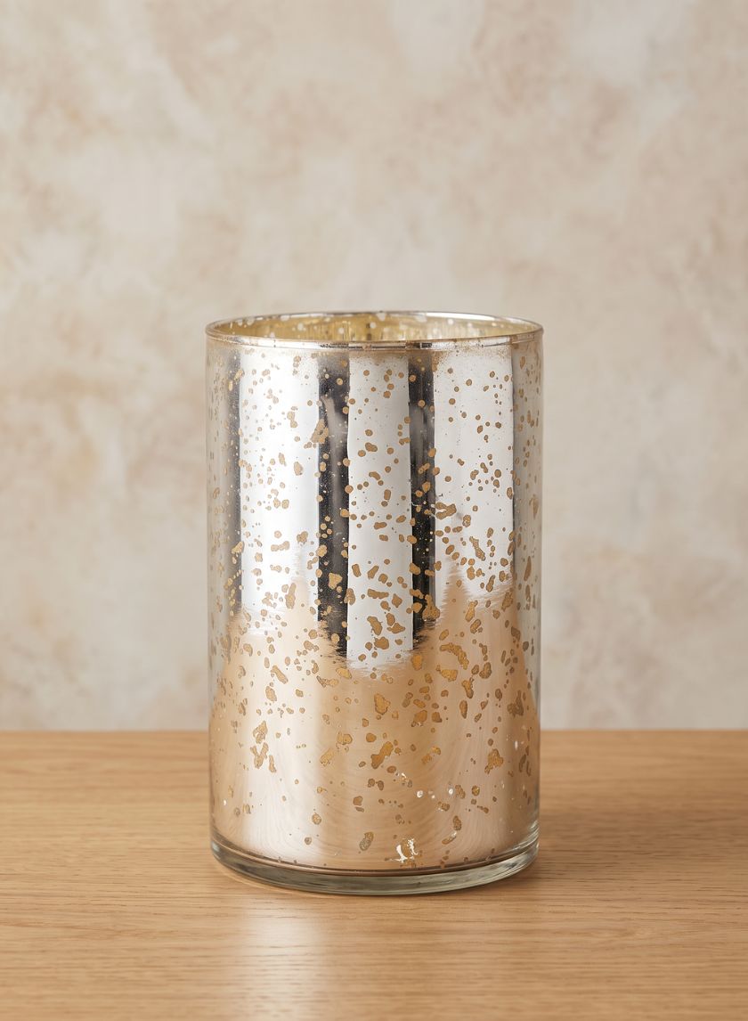 5.75in Tall Antique Silver Glass Cylinder Decor Jamali Garden