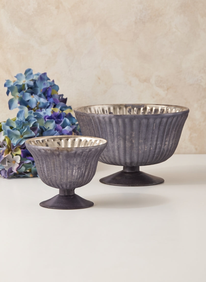 Antique Platinum Ribbed Catora Glass Bowls Decor Jamali Garden