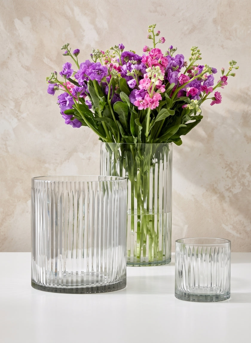 Arrow Stripe Etched Glass Vases