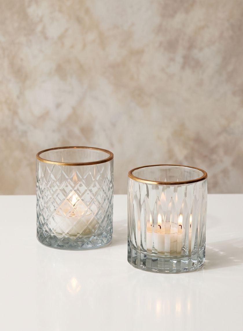 Etched Glass Votive Holders With Gold Rims