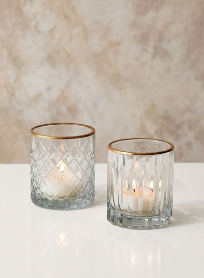 Etched Glass Votive Holders With Gold Rims