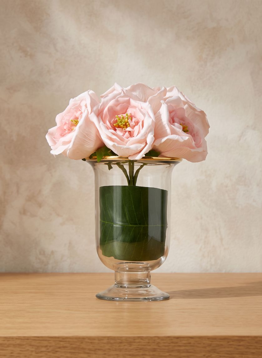 5.75in Tall Pedestal Glass Vase With Gold Rim Decor Jamali Garden