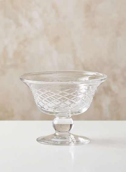 6in Wide Diamond Cut Glass Pedestal Bowl Decor Jamali Garden