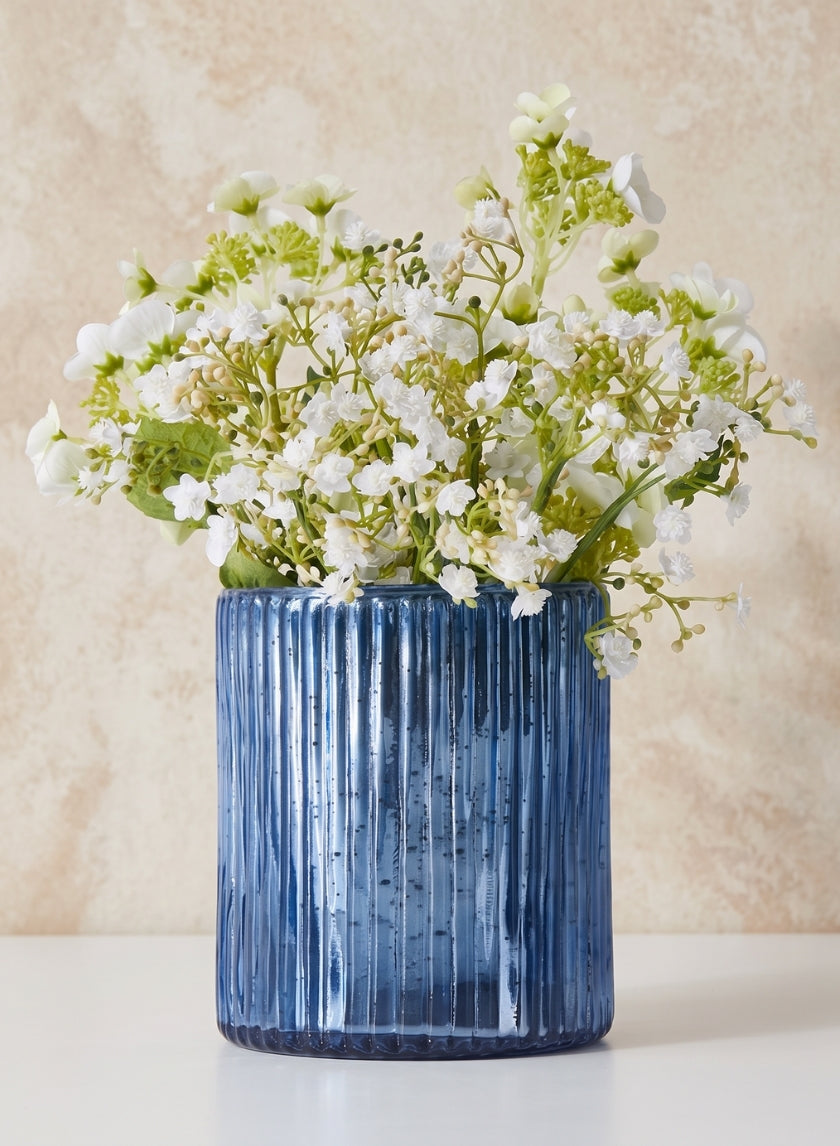 6in Tall Antique Blue Ripple Glass Vase Decor Jamali Garden