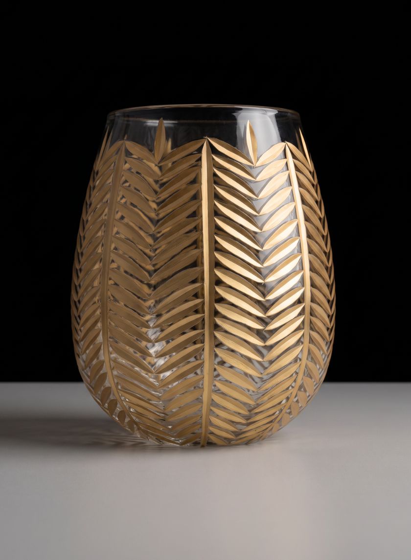 9in Tall Gold Palm Etched Glass Holder Decor Jamali Garden