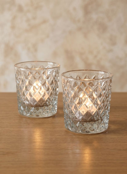 3.25in Tall Diamond Glass Votive, Set of 2 Decor Jamali Garden