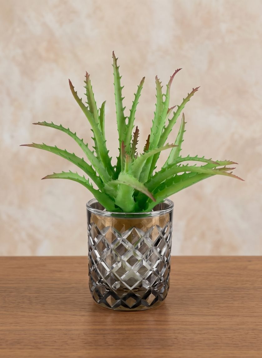 4in Diamond Cut Smoke Glass Vase Decor Jamali Garden