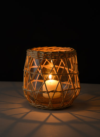 6in Tall Hanoi Market Wicker &amp; Glass Holder Decor Jamali Garden