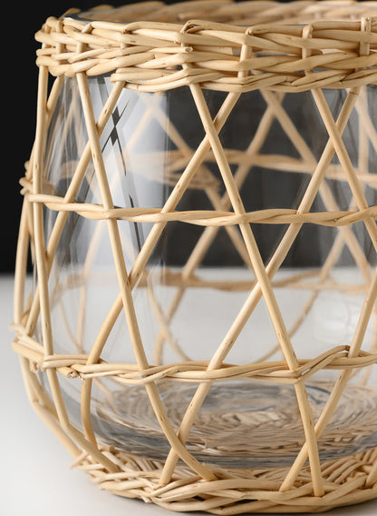 6in Tall Hanoi Market Wicker &amp; Glass Holder Decor Jamali Garden