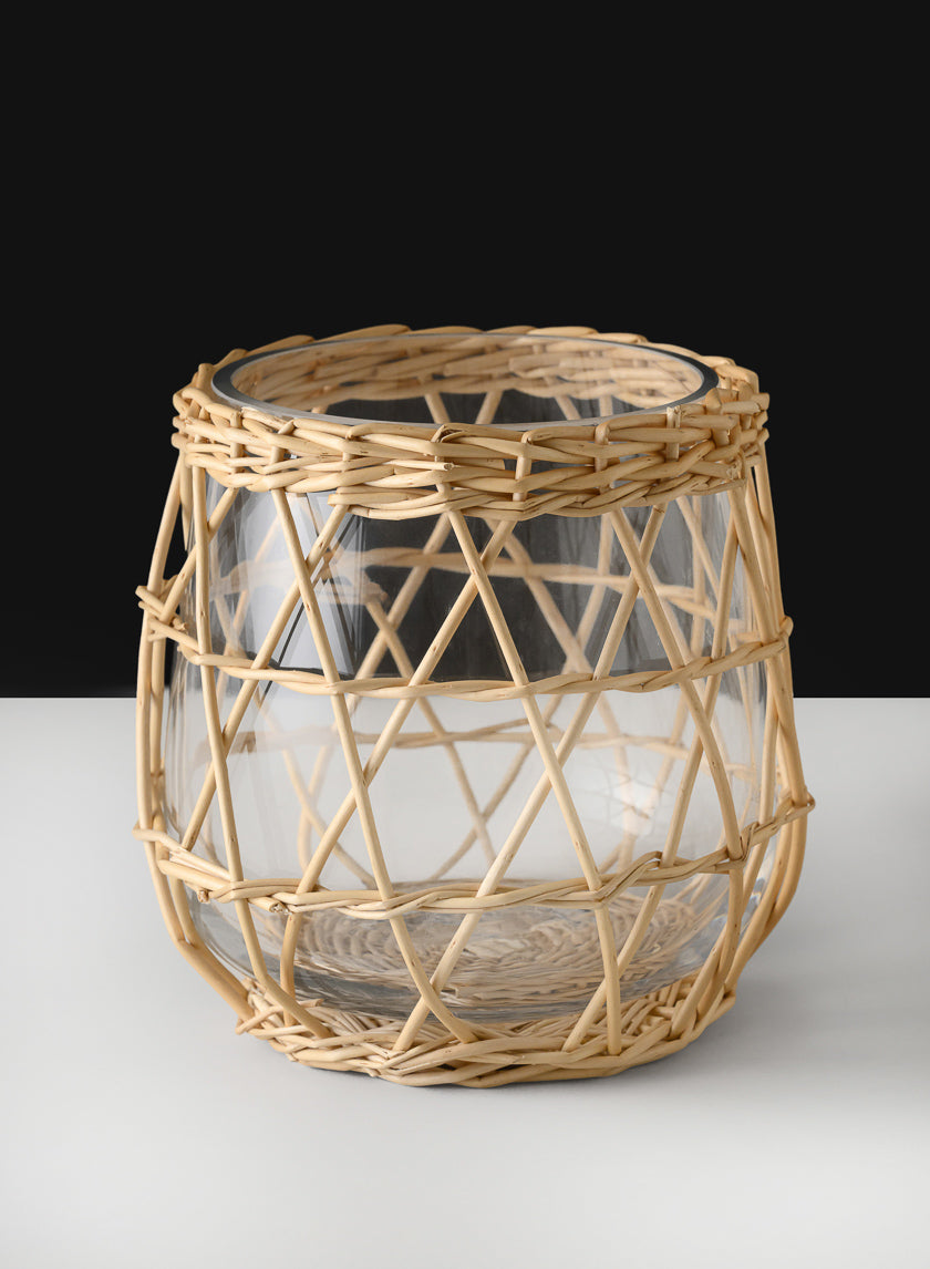 6in Tall Hanoi Market Wicker &amp; Glass Holder Decor Jamali Garden