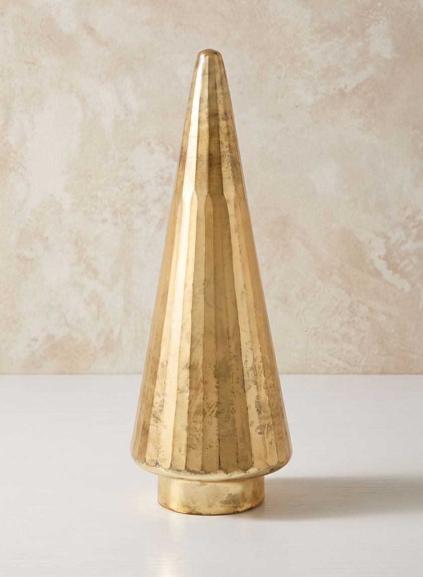 25.5in Tall Gold Faceted Glass Christmas Tree Decor Jamali Garden