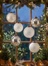 4in Round White & Silver Vintage Glass Ornaments, Set of 6 Decor Jamali Garden