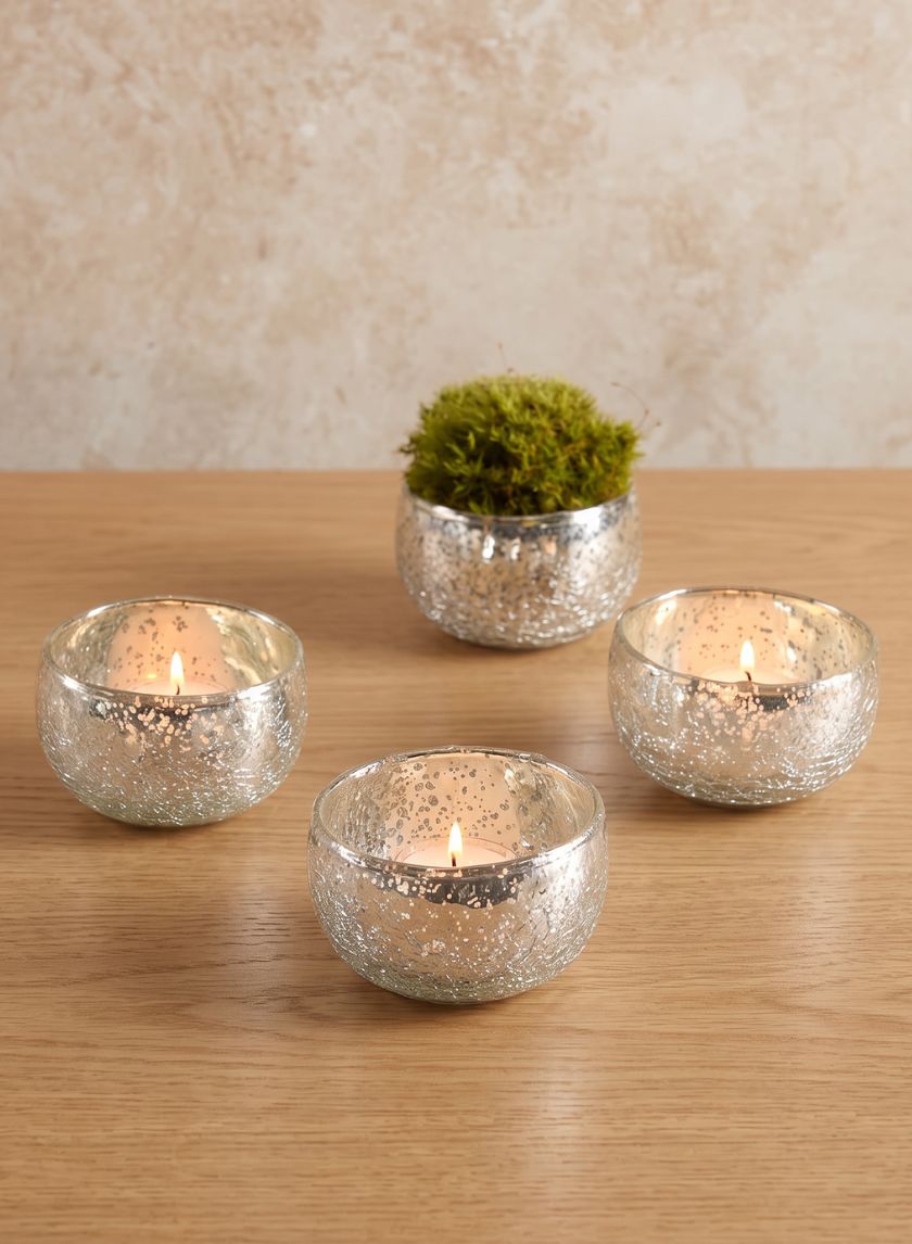 3.5in Diameter Matka Antique Silver Glass Bowl, Mini, Set of 4 Decor Jamali Garden