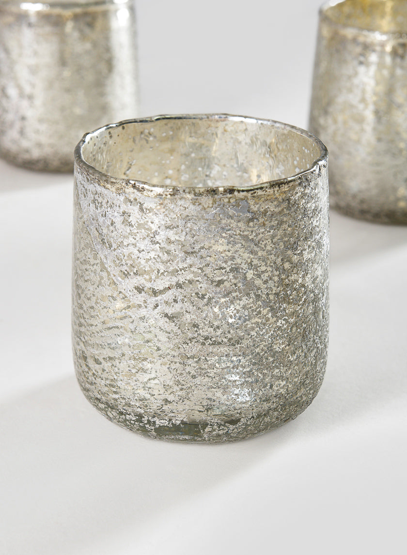 3.5in Tall Antique Platinum Glass Candle Holders, Set of 4 Decor Jamali Garden