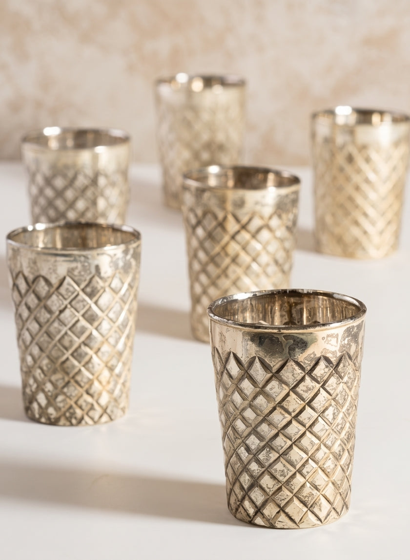 3.5in Tall Maharaj Tall Antique Silver Votive Holder, Set of 6 Decor Jamali Garden