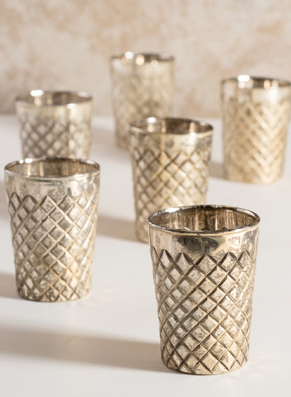 3.5in Tall Maharaj Tall Antique Silver Votive Holder, Set of 6 Decor Jamali Garden