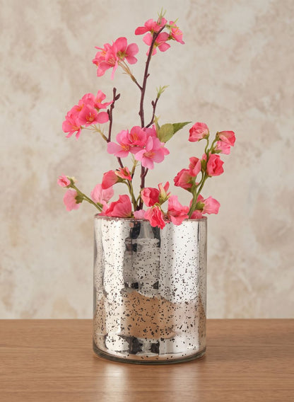 7.5in Tall Antique Silver Glass Cylinder Decor Jamali Garden