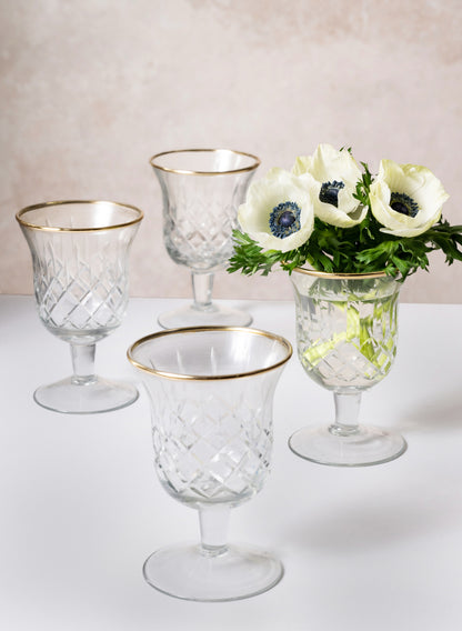 5.5in Tall Versailles Goblet Gold Rim Mini Glass Urn, Set of 4 Decor Jamali Garden