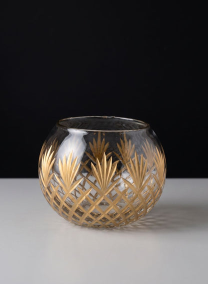 6in Wide Nuage Gold Etched Cutwork Glass Fishbowl