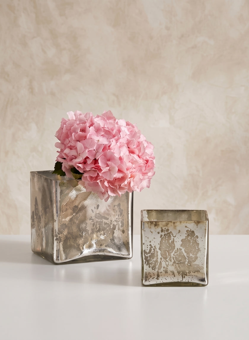 Antique Silver Glass Square Vases Decor Jamali Garden