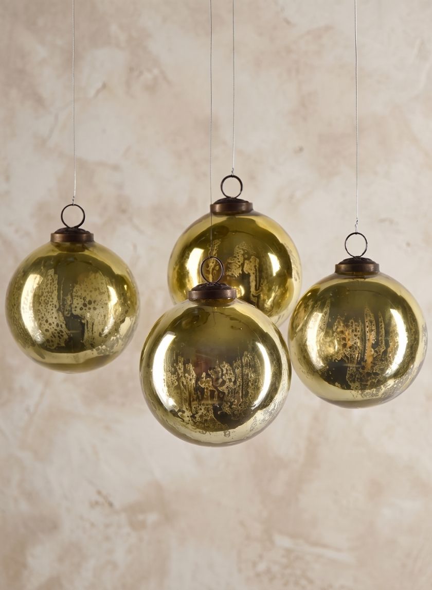 4in Round Antique Gold Glass Ornament Ball In Window Box