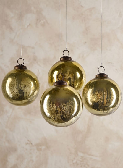 4in Round Antique Gold Glass Ornament Ball In Window Box