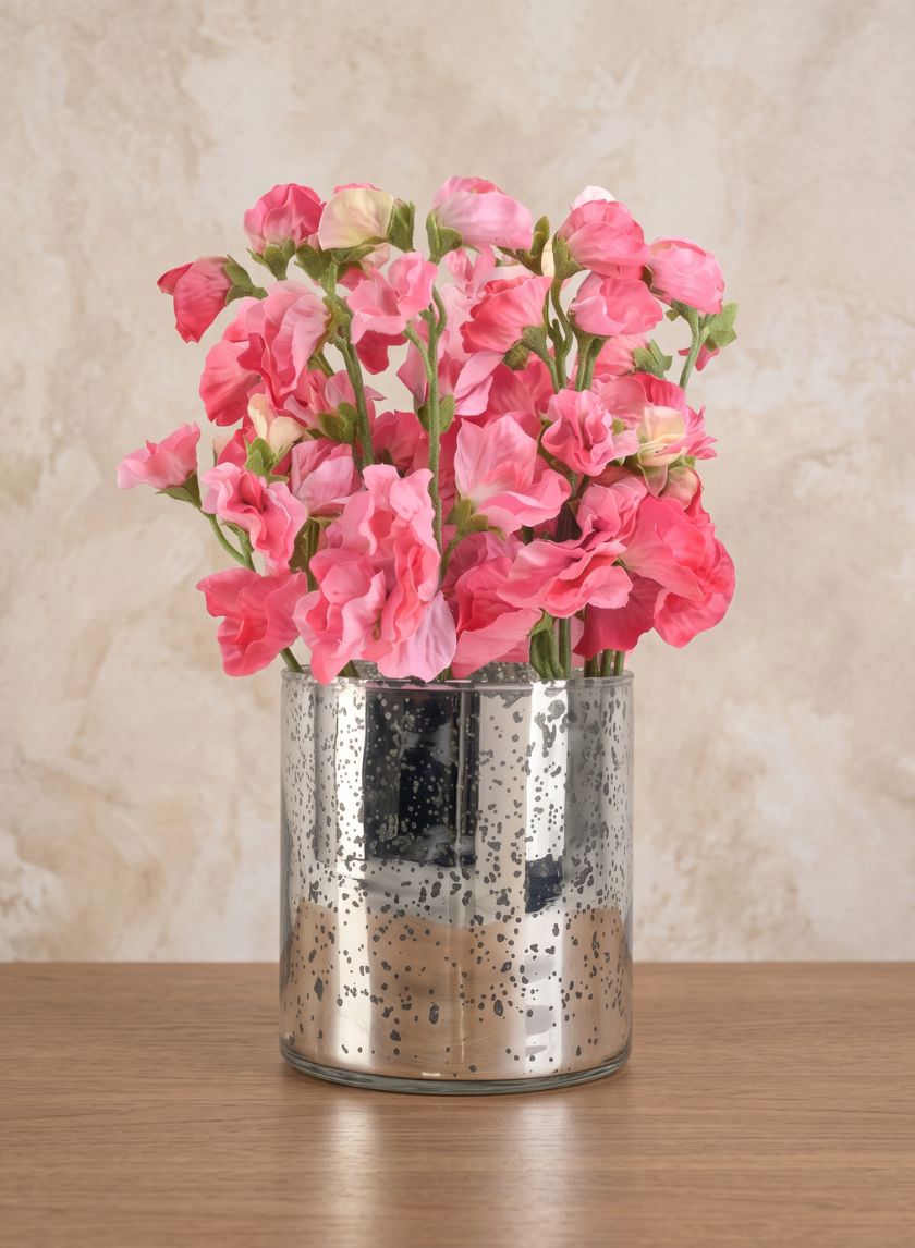 4.75in Tall Antique Silver Glass Cylinder Decor Jamali Garden