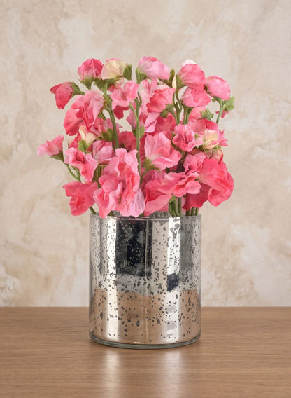4.75in Tall Antique Silver Glass Cylinder Decor Jamali Garden