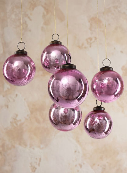 3in Round Antique Rose Glass Ball Ornament in Window Box