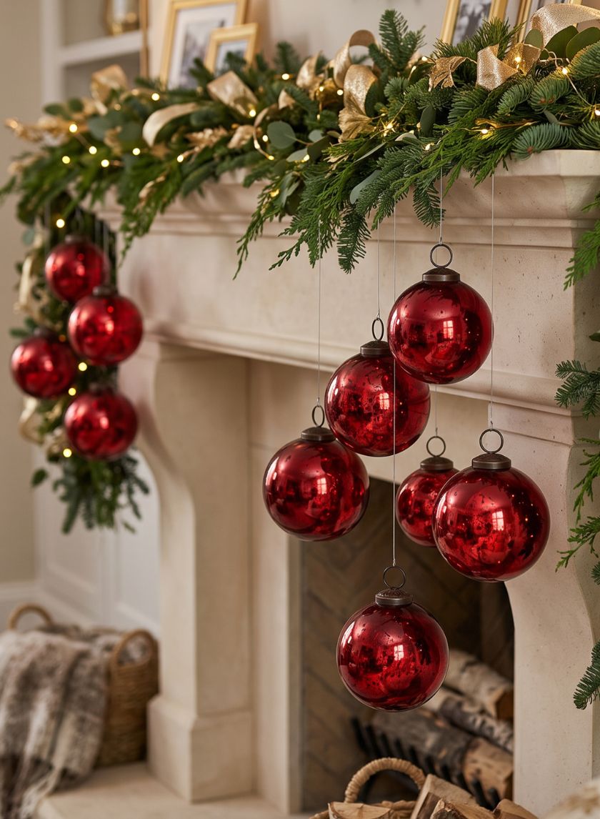 3in Round Antique Red Ball Glass Ornament In Window Box, Set of 6 Decor Jamali Garden