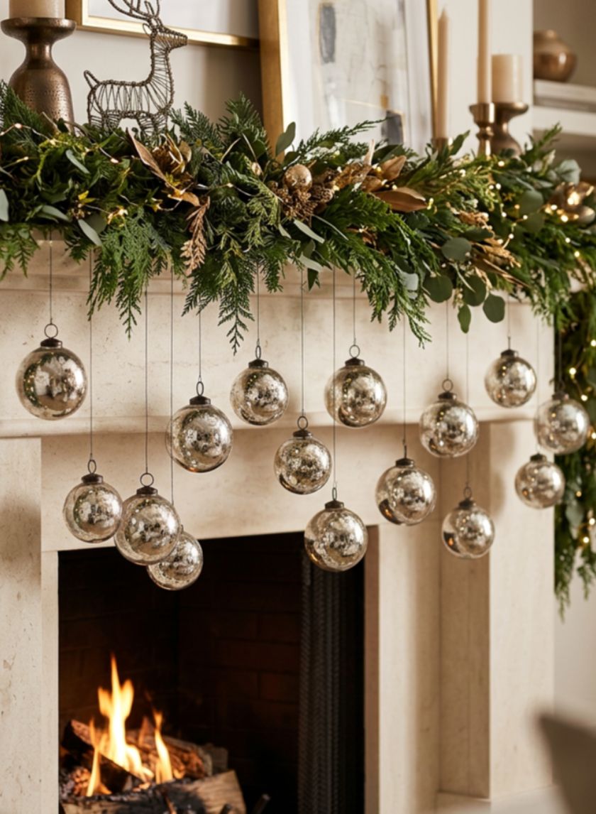 3in Round Antique Silver Ball Glass Ornament In Window Box, Set of 6 Decor Jamali Garden