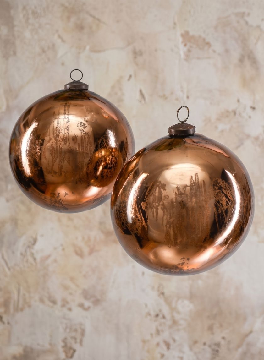 6in Round Antique Bronze Glass Ball Ornament, Set of 2 Decor Jamali Garden