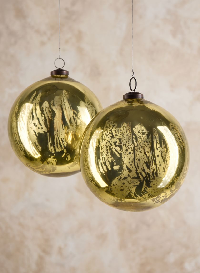 6in Round Antique Gold Glass Ornament Ball, Set of 2 Decor Jamali Garden