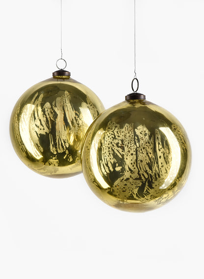 6in Round Antique Gold Glass Ornament Ball, Set of 2 Decor Jamali Garden